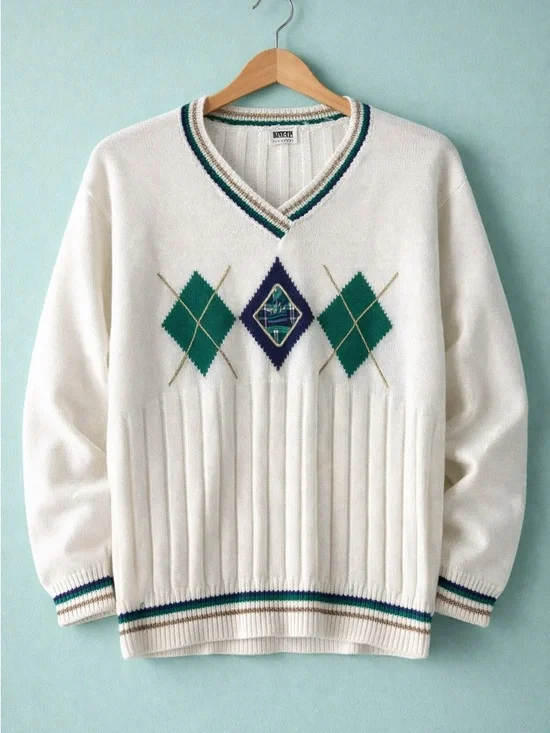 Vintage Golf Sweater with Argyle Large* - Picture 1 of 8